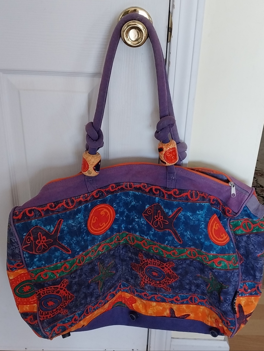 Purple and Multicolor Women's XL Canvas Travel Tote Bag 23 x 16
